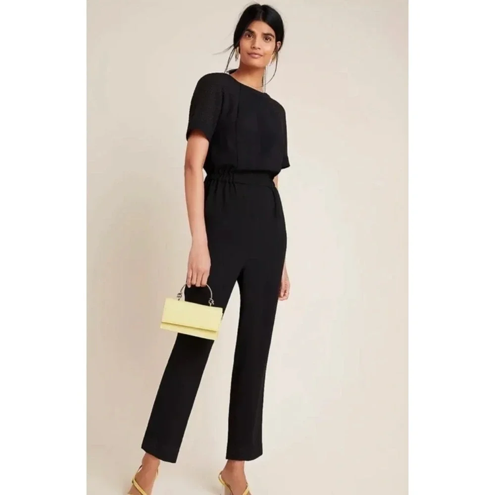 Anthropologie Allegory Jumpsuit Black Petite SP Textured Minimalist Capsule NWT